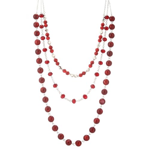 Noessla Layered Beaded Necklaces for Women - 3 Strand Boho Statement Choker Fashion Jewelry Gifts - color: Red