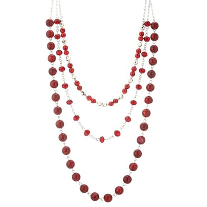 Noessla Layered Beaded Necklaces for Women - 3 Strand Boho Statement Choker Fashion Jewelry Gifts - color: Red