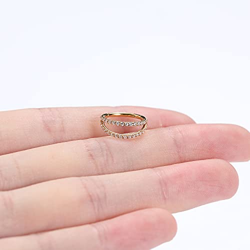 GAGABODY Conch Piercing Double Open Stack with CZ 16 Gauge Hoop Earrings 18g Septum Jewelry 20g Septum Ring Daith Earrings 316L Surgical Steel Lip Rings Helix Rook Cartilage Earrings Hoop - color: Style9:Gold+Double Hoop CZ