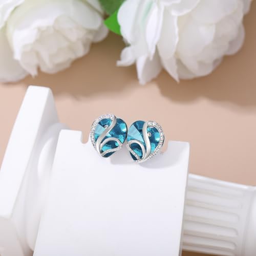 Butterfly Heart Birthstone Crystal Stud Earrings for Women S925 Sterling Silver Heart Birthstone Studs Birthday Gifts for Wife Mother Daughter Girlfriend Mom - color: 03-March