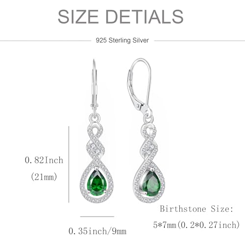 Women 925 Sterling Silver Twist Infinity Teardrop Necklace Earrings 5A Cubic Zirconia Green May Birthstone Emerald Color Jewelry Set