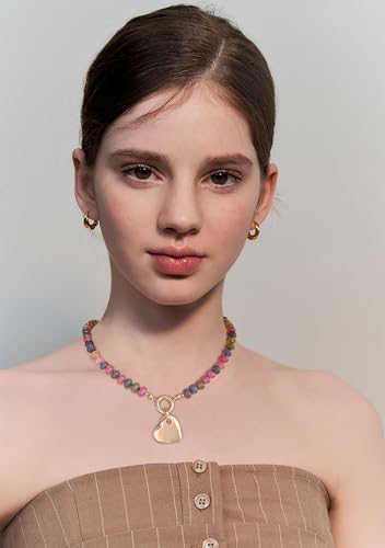 CLASSYZINT Gold Heart Pendant Necklace for Women Puffy Heart Necklace Beads Chain Necklace Statement Necklace Trendy Jewelry - style: XL22319A