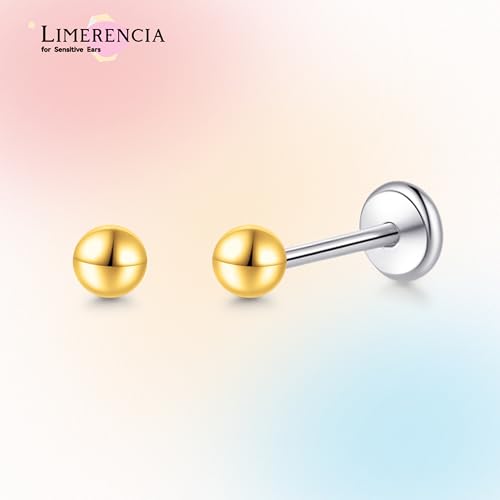 limerencia Titanium Threadless Flat Back Earrings Stud Piercing Jewelry | 20G Press Fit Titanium Push Pop in Cartilage Tragus Labret Lip Medusa Conch Piercing Jewelry Hypoallergenic for Women Men - style: 3MM Ball Gold