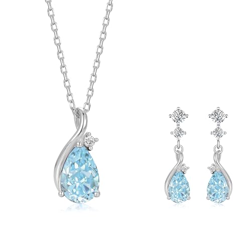 immobird 925 Sterling Silver Infinity Birthstone Jewelry Set Teardrop | Birthstone Necklace and Earring Set, Small Pear-shape Pendant, Drop Earring, Timeless Gift for Her, Daily Wear, Nice Gift Box - color: 03-Mar.