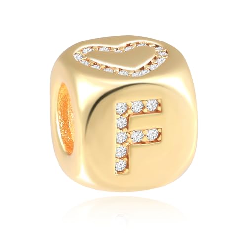 Letter Charms for Necklace and Bracelets,14K Gold Plated Women's Bead Charms, A-Z Alphabet Initial Beads Name Pendant DIY Jewelry Birthday Gift for Women - style: Charm-F