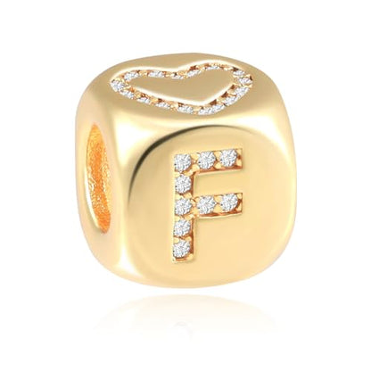 Letter Charms for Necklace and Bracelets,14K Gold Plated Women's Bead Charms, A-Z Alphabet Initial Beads Name Pendant DIY Jewelry Birthday Gift for Women - style: Charm-F