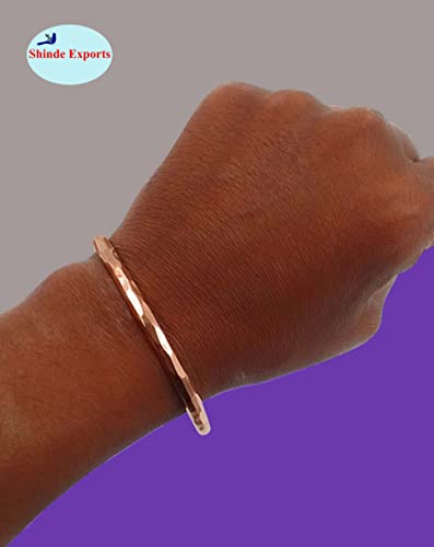 SHINDE EXPORTS pure copper bracelets cuf kada bangle for men and women - style: 4mm hammered cufff 30gms