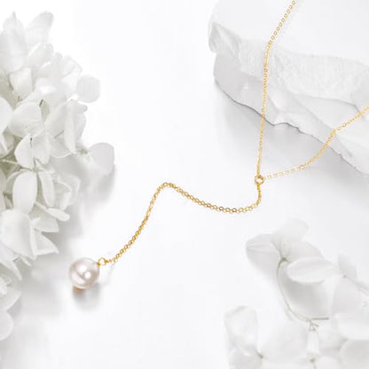 KECHO 14k Gold Pearl Necklace for Women, Freshwater Pearl Pendant Jewelry Wedding Anniversary Birthday Gifts for Her - style: D-Y Lariat Pearl Necklace