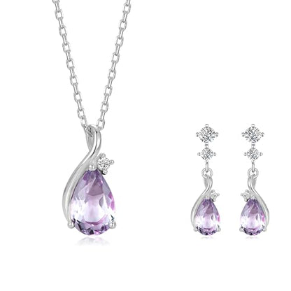 immobird 925 Sterling Silver Infinity Birthstone Jewelry Set Teardrop | Birthstone Necklace and Earring Set, Small Pear-shape Pendant, Drop Earring, Timeless Gift for Her, Daily Wear, Nice Gift Box - color: 02-Feb.