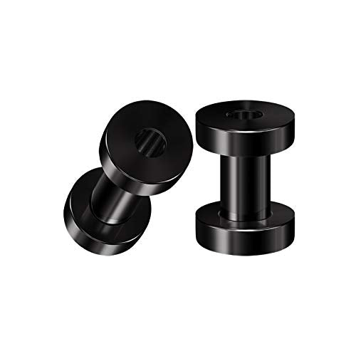 Pair of 316L Surgical Steel Black Anodized Screw-fit Piercing Jewelry Ear Stretching Lobe Plugs flesh Tunnel Earring - style: A06 2Pcs 6g (4mm)