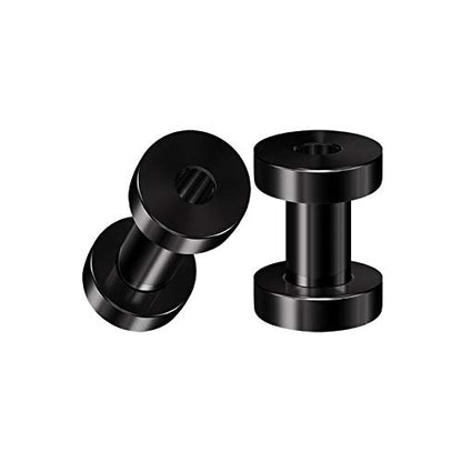 Pair of 316L Surgical Steel Black Anodized Screw-fit Piercing Jewelry Ear Stretching Lobe Plugs flesh Tunnel Earring - style: A06 2Pcs 6g (4mm)