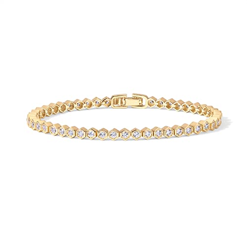 PAVOI 14K Gold Plated 2mm Cubic Zirconia Honeycomb Tennis Bracelet | Gold Bracelet for Women - color: Yellow Gold, size: 6.5 Inches