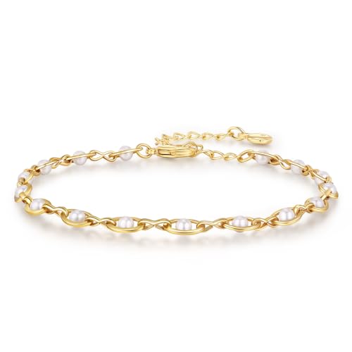 Gold Pearl Bracelet for Women, 18K Gold Plated Dainty Pearls Beaded Chain Bracelet Jewelry Gifts for Women - color: A-Gold 1
