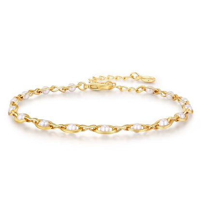Gold Pearl Bracelet for Women, 18K Gold Plated Dainty Pearls Beaded Chain Bracelet Jewelry Gifts for Women - color: A-Gold 1