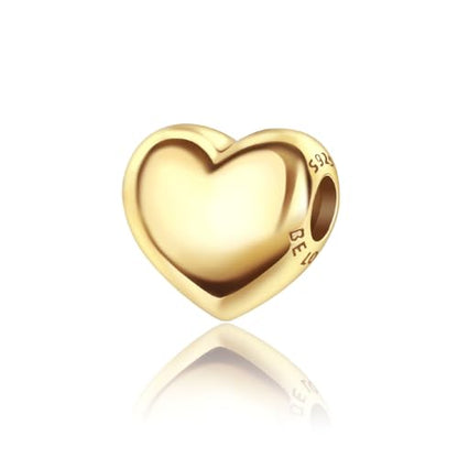 925 Sterling Silver Charms Pendants Mom Heart Dog koi fish Sea Turtle Football Charms for bracelet Pendants Beads Mom Sister Wife Family, Friends, Birthday gifts - style: Heart Bead-Gold