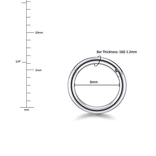 Aumeo 14G 16G 18G 20G Nose Ring Hoop Stainless Steel Hinged Segment Rings Hoops Nose Clicker Ring Tragus Helix Cartilage Daith Rook Earring Piercing Jewelry for Women Men - style: 5pcs 16g 6mm mixed colors