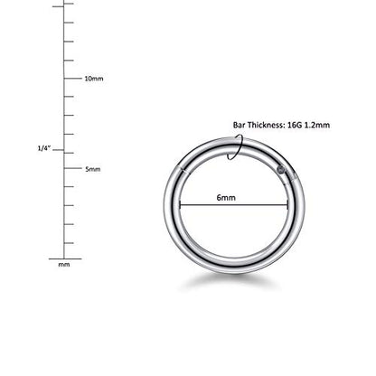 Aumeo 14G 16G 18G 20G Nose Ring Hoop Stainless Steel Hinged Segment Rings Hoops Nose Clicker Ring Tragus Helix Cartilage Daith Rook Earring Piercing Jewelry for Women Men - style: 5pcs 16g 6mm mixed colors
