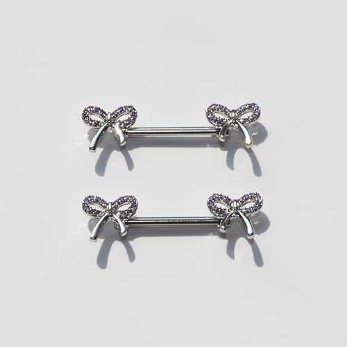 BSJ4U Nipple Piercing Jewelry 14G Stainless Steel Nipple Rings for Women Heart Butterfly Flower Bow Nipple Barbells - color: Purple CZ Nipple Piercing Jewelry