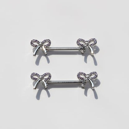 BSJ4U Nipple Piercing Jewelry 14G Stainless Steel Nipple Rings for Women Heart Butterfly Flower Bow Nipple Barbells - color: Purple CZ Nipple Piercing Jewelry
