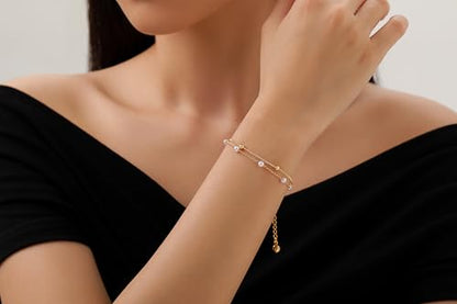 Gold Pearl Bracelet for Women, 18K Gold Plated Dainty Pearls Beaded Chain Bracelet Jewelry Gifts for Women - color: D-Gold 4