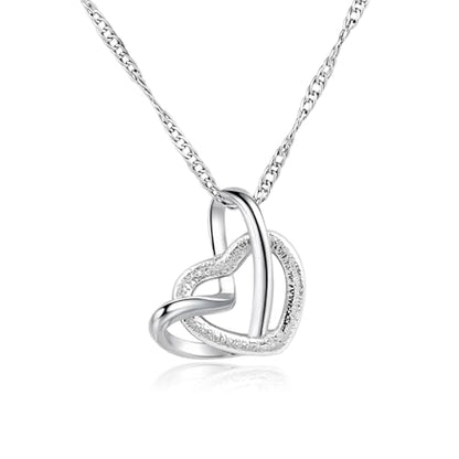 Silver Double Heart Pendant Necklace for Women Interlocking Heart Design with Twisted Rope Chain Dainty Jewelry Gift for Her