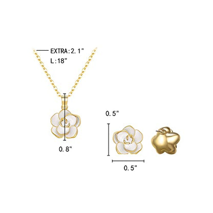 EleQueen Rose Flower Necklace Earrings Bracelet Set for Women - color: 06_White