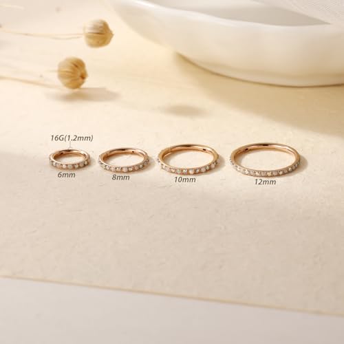 FUNLMO 20G 18G 16G 12G Nose Ring Hoop Conch Rook Daith Helix Tragus Piercing Jewelry 316L Surgical Steel Cartilage Earring Conch Hoop Earring Septum Jewelry Belly Lip Ring 5mm to 14mm - color: Rose gold-ab CZ&Opal, 1pc