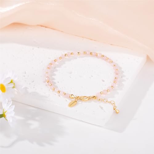 Inspirational Gifts Healing Natural Stone Bracelets for Women Anxiety Stress Relief Bracelet Handmade Jewelry for Friends Sister, Christmas Stocking Stuffers Thanksgiving Basket - color: Pink-Approachability