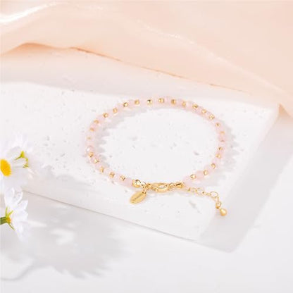 Inspirational Gifts Healing Natural Stone Bracelets for Women Anxiety Stress Relief Bracelet Handmade Jewelry for Friends Sister, Christmas Stocking Stuffers Thanksgiving Basket - color: Pink-Approachability