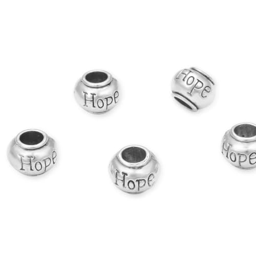 40pcs Hope Beads Large Hole Round Bead (4.5mm Hole) Antique Silver - size: Hope Round Bead