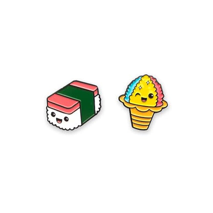 Enamel Pin Set (2 Pins Per Set) for Backpack, Bag, Lapel, Noodles, Food, Kawaii Button Collector - style: Musubi & Shaved Ice