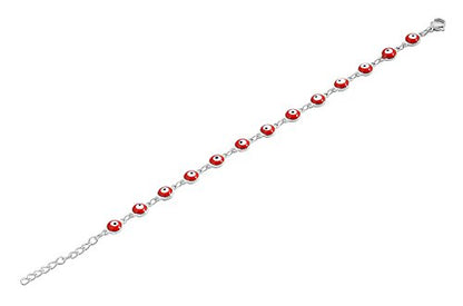 Women's Charm Enamel Evil Eye Protection Link Chain Bracelet - color: Silver,Red