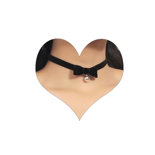 Bethynas Vintage Bow-knot Velvet Choker Necklace Sexy Bell Pearl Heart Pendant Suede Collar Christmas Halloween Party Neck Accessories for Women - color: Bell-Black