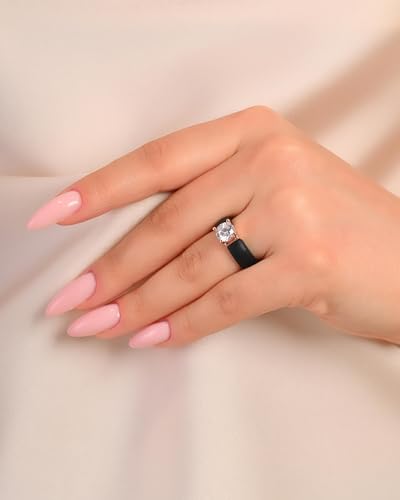 Rinfit Silicone Ring with Stone, Round Cut CZ | AAAAA Grade Cubic Zirconia, Solitaire Engagement Ring for Her, Flexible Rubber Wedding Band for Women, Patented Design - color: Pack D: Black / Rose Gold