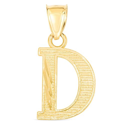Floreo 10k Yellow Gold 0.45" Personalized Lighting Alphabet Letter A - Z Initial Charm Pendant with optional Extendable Chain Necklace - size: Pendant Only, style: - D -