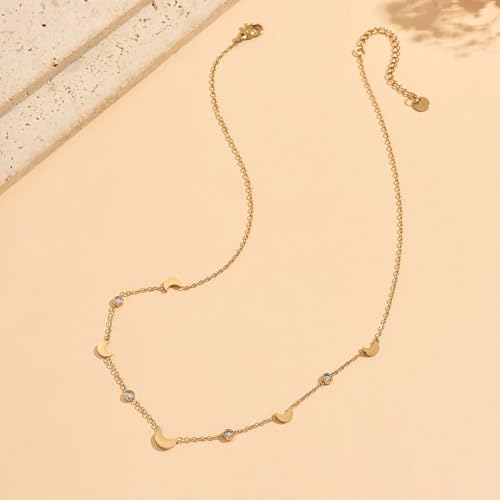 Dainty Necklaces with CZ Inlaid Minimalist Stackable Fashion Gifts - color: Moon-GD