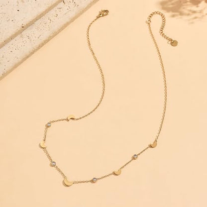 Dainty Necklaces with CZ Inlaid Minimalist Stackable Fashion Gifts - color: Moon-GD
