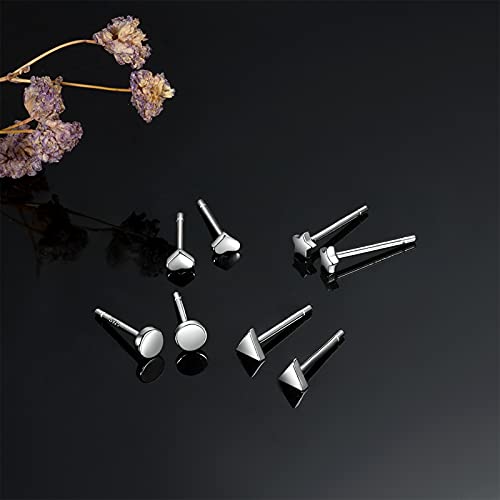 EPIRORA Sterling Silver Stud Earrings for Women Men- 4 Pairs of Hypoallergenic Simple Geometric Small Stud Earring Set Tiny Circle Triangle Square Bar Stud Earrings Mini Cartilage Tragus Earrings - style: Style 2- Silver
