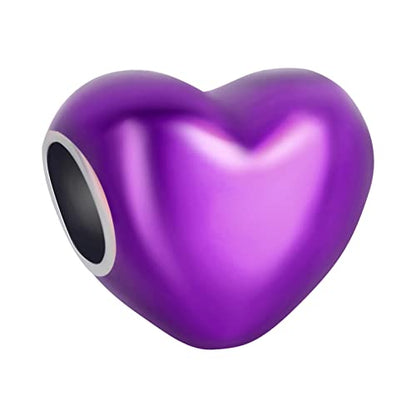 S925 Charms for Bracelets and Necklaces, Gifts for Mothers Nurses Day Graduation, for Girlfriend Family Friend, Bead Pendant, for Pandora, Silver 14K Gold Plated Enamel CZ, DIY Jewelry Making - style: 25 Purple Enemal Heart Charms