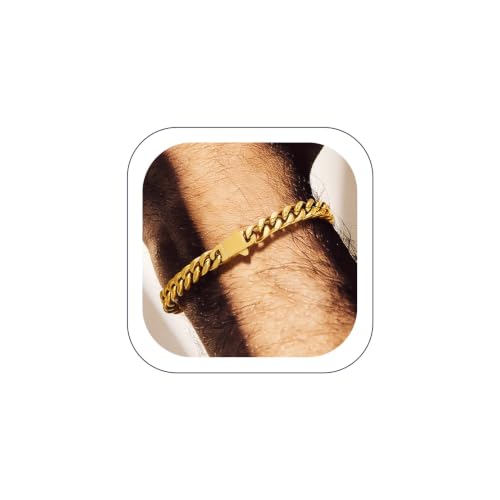 Bandmax Mens Hip Hop Cuban Link Bracelets 5/7/9/12MM Stainless Steel Miami Curb Chain Bracelet Silver/Gold Plated/Black Wristlet Chains for Men 7"-9" - color: 06 7MM-Gold