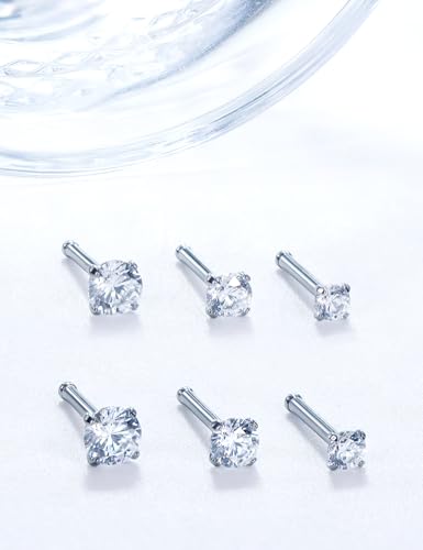 18G 20G 22G Stainless Surgical Steel Titanium Nose Rings Studs for Women L Shaped Nose Rings Screw Nose Studs Nostrial Piercing Jewelry for Women Men Silver Gold Black - style: 20G/Clear CZ/Straight/Silver