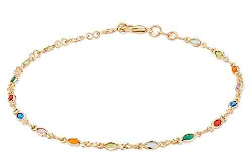 Barzel 18K Gold Plated Gold and Multi Color Crystal Baguette Anklet - color: Multicolor