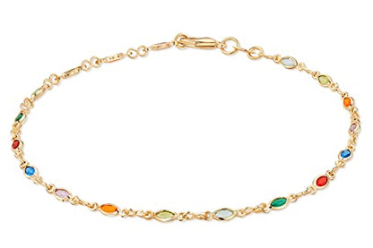 Barzel 18K Gold Plated Gold and Multi Color Crystal Baguette Anklet - color: Multicolor