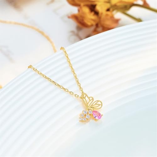 925 Sterling Silver Necklace for Women Trendy, Charming Layered Necklace with Cubic Zirconia Pendant for Her Womens Dainty Diamond Choker Necklaces Holiday Jewelry Gifts for Mom Wife Daughter Lover - color: Butterfly-Gold06