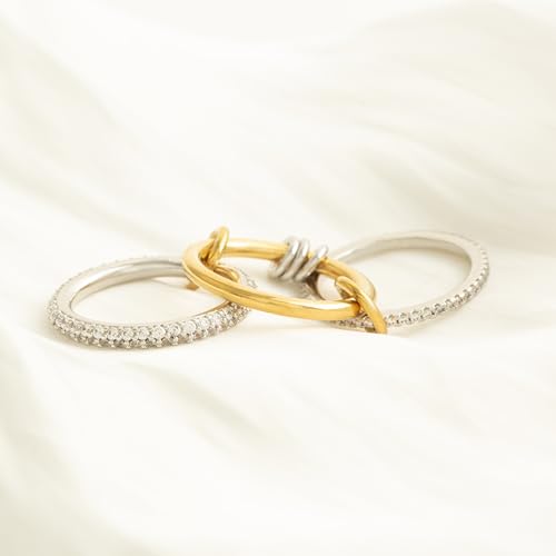 BKC Gold Stackable Rings for Women, 14k Gold Plated Chunky Statement Cubic Zirconia Rings, Silver Gold Multi Ring Interlocking Mixed Metals Stack Rings Set Non Tarnish - color: Harmony set, size: 10