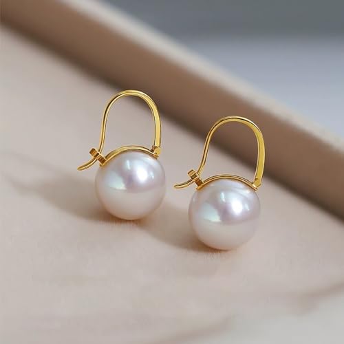 Sterling Silver Big Pearl Earrings for Women Freshwater Cultured Pearls Dangle Drop Earring Jewelry for Women Large Round White Pearl Studs Earrings - color: Style E