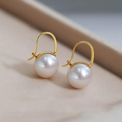 Sterling Silver Big Pearl Earrings for Women Freshwater Cultured Pearls Dangle Drop Earring Jewelry for Women Large Round White Pearl Studs Earrings - color: Style E
