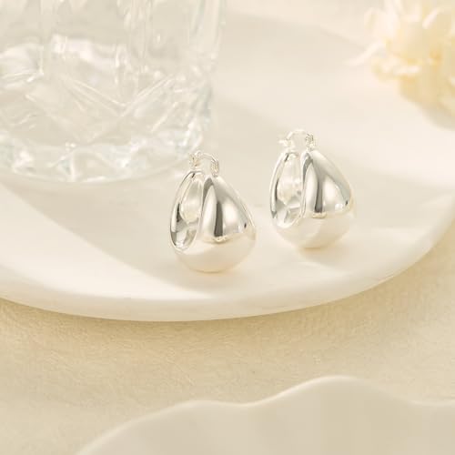 OOOPEL Gold Hoop Earrings for Women,925 Sterling Silver Chunky Hoop Earrings Hypoallergenic Lightweight 14K Gold Plated Thick Gold Hoops for Women 22mm 26mm - color: Silver-22MM