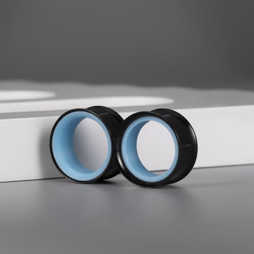 DOEARKO 2Pcs Stainless Steel Outer Ring & PLA Inner Plug Ear Gauges (2g/6mm - 1"/25mm) Hypoallergenic Double Material for Stretched Ears Lightweight Breathable Plugs - color: B&BU, size: 12mm(1/2")