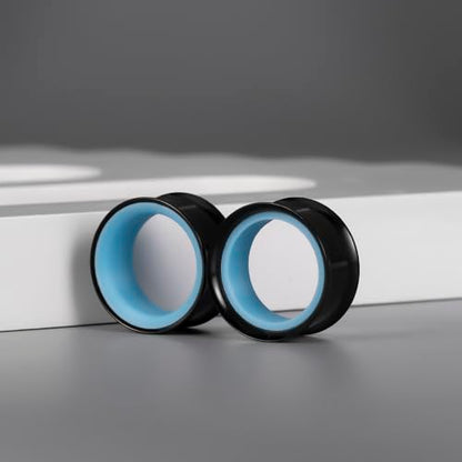 DOEARKO 2Pcs Stainless Steel Outer Ring & PLA Inner Plug Ear Gauges (2g/6mm - 1"/25mm) Hypoallergenic Double Material for Stretched Ears Lightweight Breathable Plugs - color: B&BU, size: 14mm(9/16")